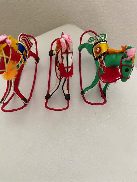 3 Vintage Handcrafted Chinese Satin  Stuffed Rocking Horse Festive Ornaments main image 11